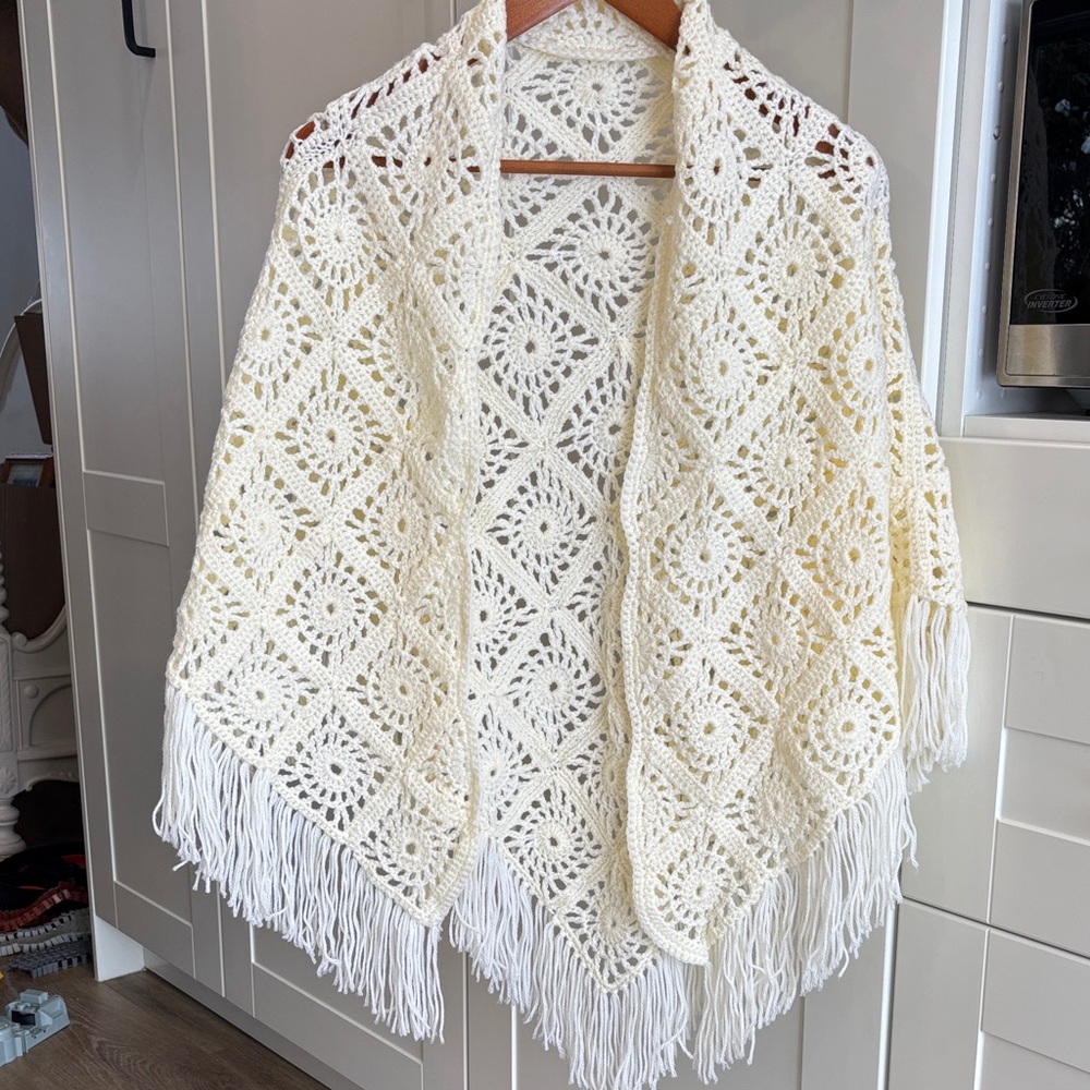 Elegant Cream Crochet Shawl